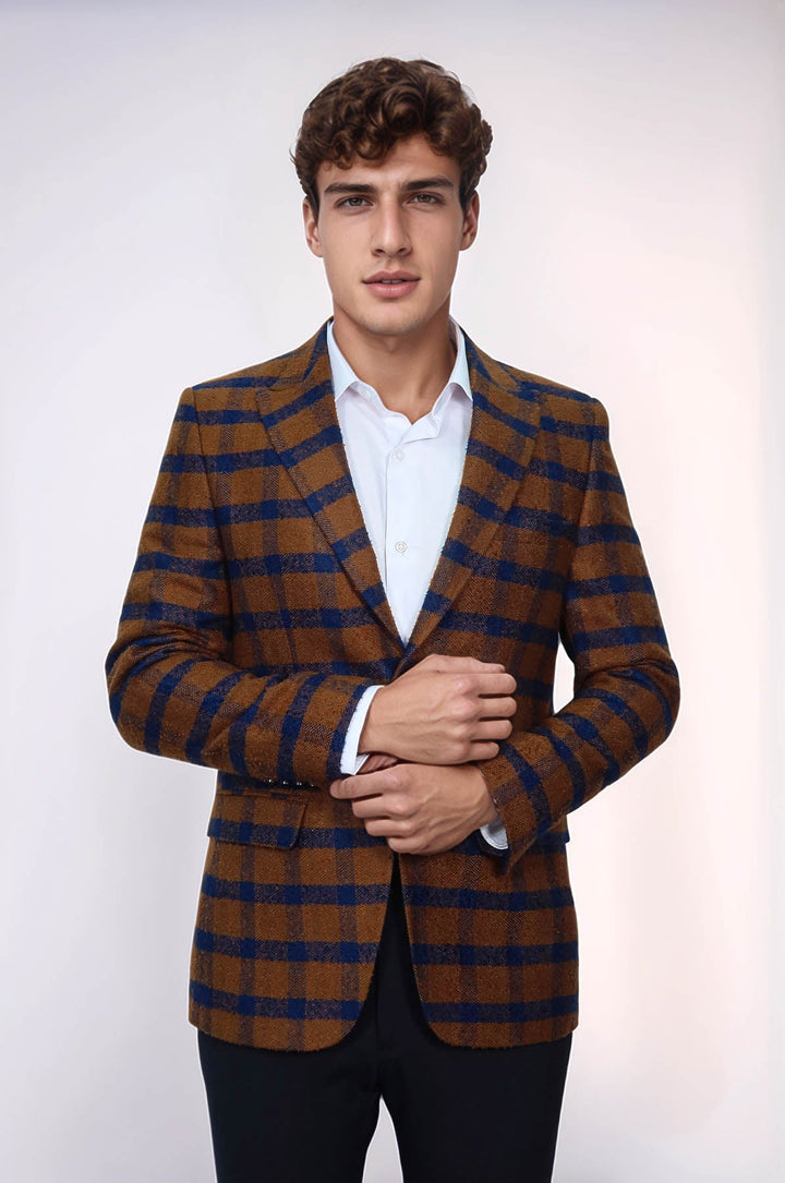 WSS Checked Tawny Slim-Fit Blazer  - Biella
