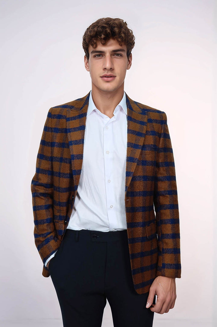 WSS Checked Tawny Slim-Fit Blazer  - Biella