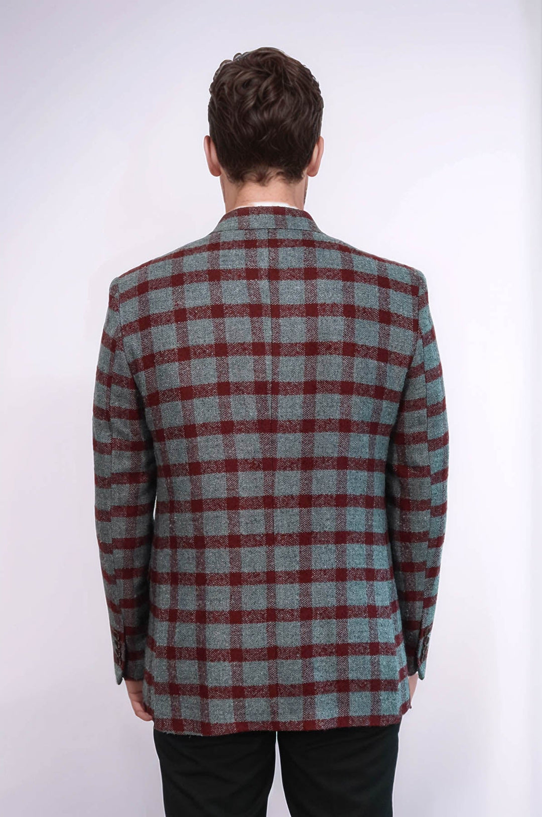 WSS Checked Peak Lapel Slim-Fit Burgundy Men Blazer  - New Haven