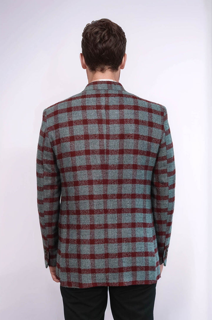 WSS Checked Peak Lapel Slim-Fit Burgundy Men Blazer  - New Haven