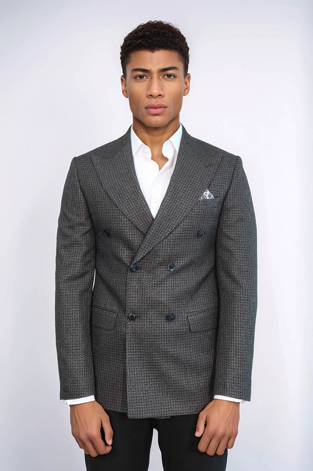 WSS Houndstooth Patterned Grey Men Double Breasted Blazer  - Eltham