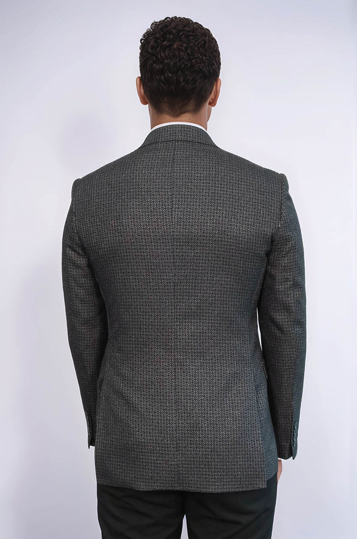 WSS Houndstooth Patterned Grey Men Double Breasted Blazer  - Eltham