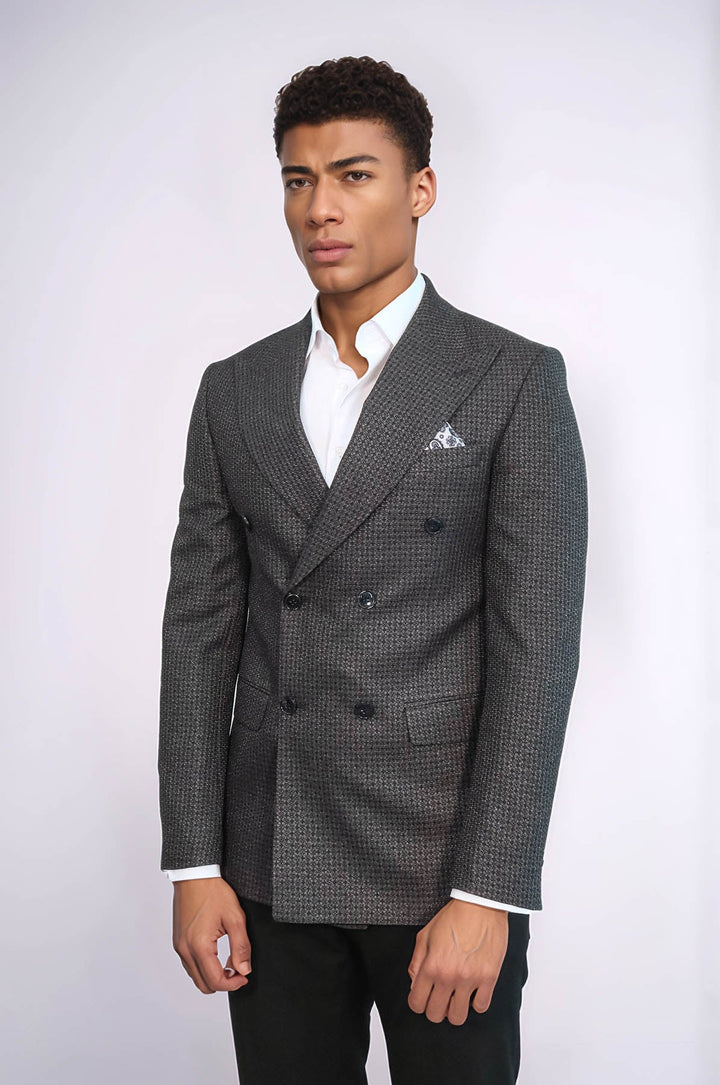 WSS Houndstooth Patterned Grey Men Double Breasted Blazer  - Eltham