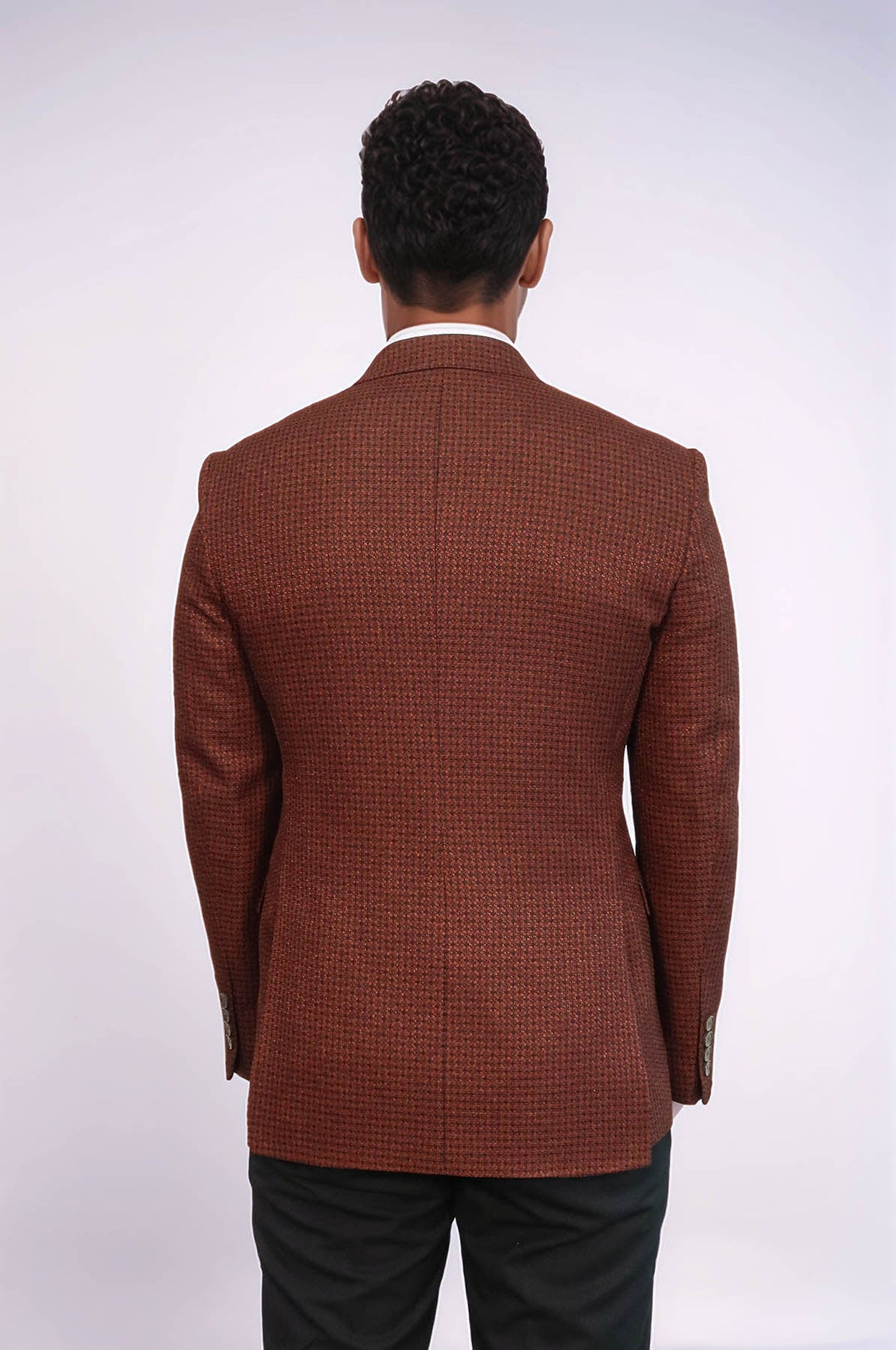 WSS Houndstooth Patterned Brown Men Double Breasted Blazer  - Concord