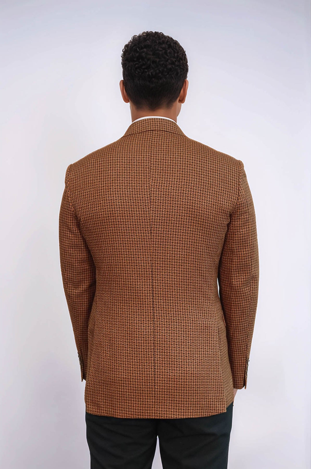 WSS Houndstooth Patterned Tawny Men Double Breasted Blazer  - Courtenay