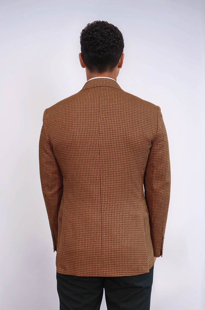 WSS Houndstooth Patterned Tawny Men Double Breasted Blazer  - Courtenay