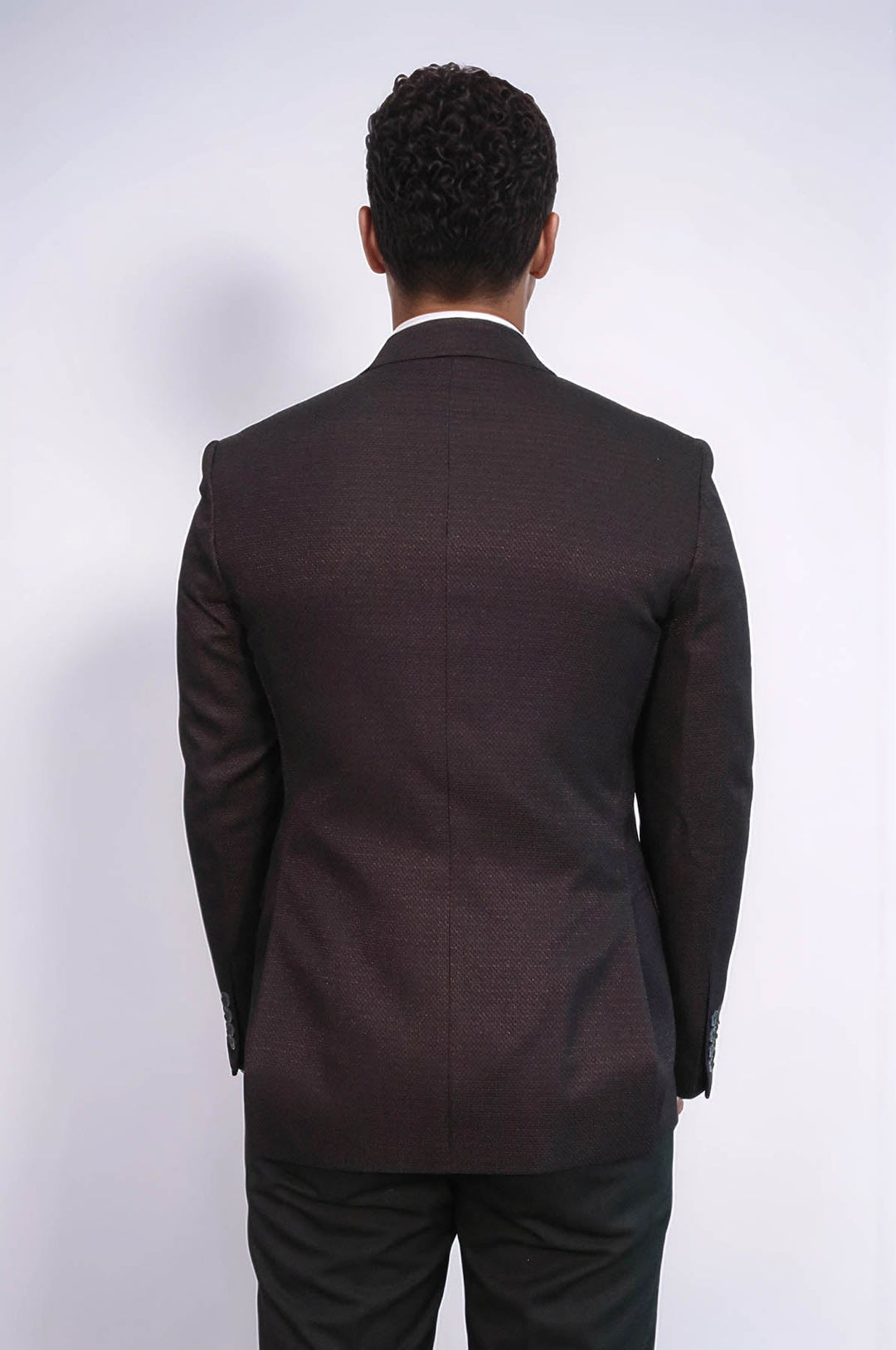 WSS Houndstooth Patterned Burgundy Men Double Breasted Blazer  - Swords