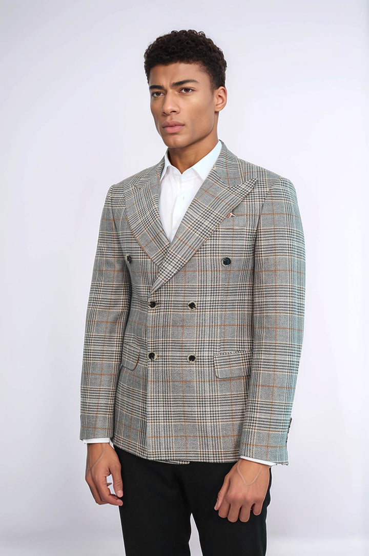 WSS Double Breasted Checked Anthracite Men Blazer  - Chalco