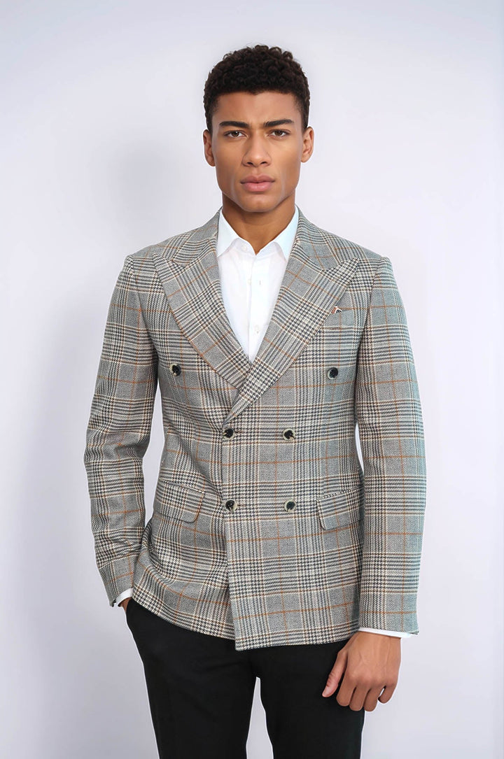 WSS Double Breasted Checked Anthracite Men Blazer  - Chalco