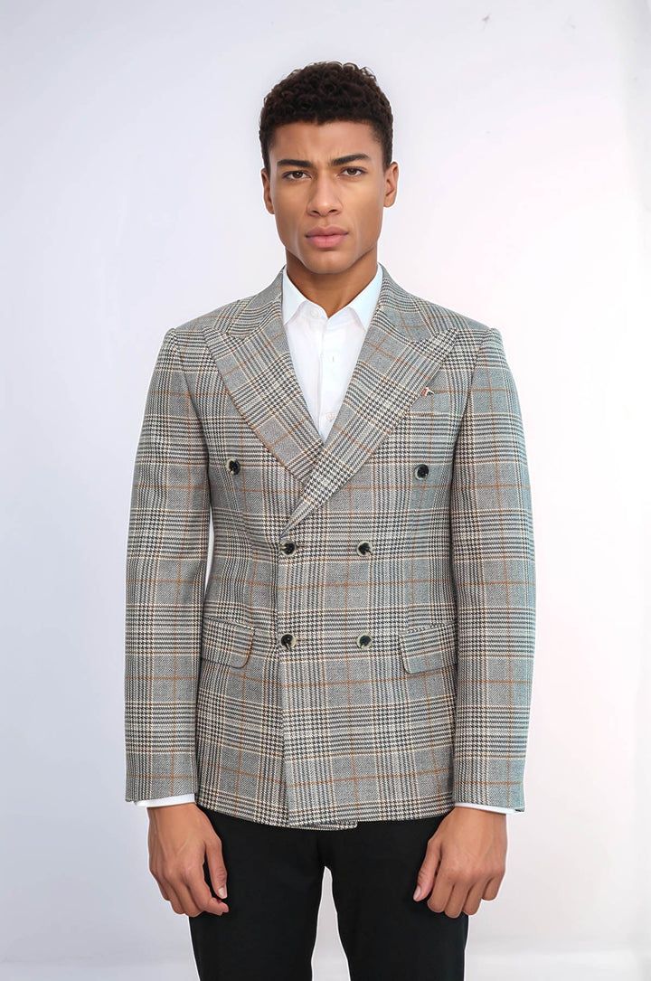 WSS Double Breasted Checked Anthracite Men Blazer  - Chalco