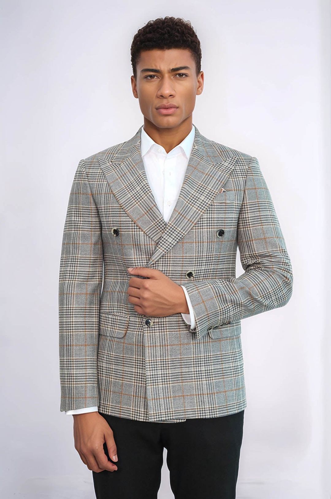 WSS Double Breasted Checked Anthracite Men Blazer  - Chalco