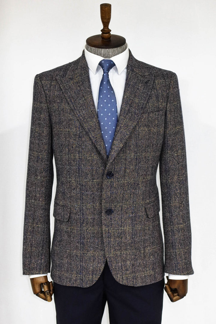 WSS Herringbone Slim Fit Wool Brown Men Blazer  - La Chaux-de-Fonds