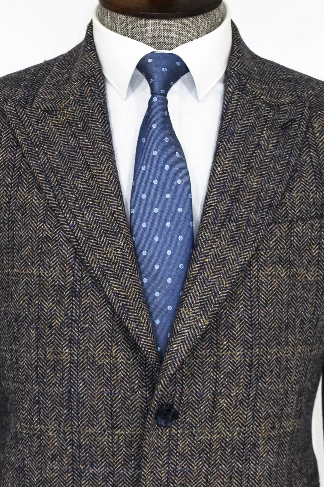 WSS Herringbone Slim Fit Wool Brown Men Blazer  - La Chaux-de-Fonds