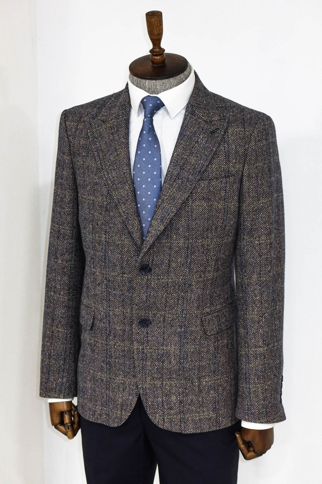 WSS Herringbone Slim Fit Wool Brown Men Blazer  - La Chaux-de-Fonds