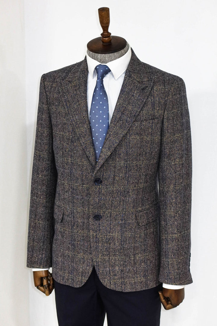 WSS Herringbone Slim Fit Wool Brown Men Blazer  - La Chaux-de-Fonds