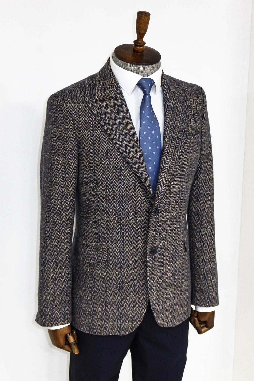 WSS Herringbone Slim Fit Wool Brown Men Blazer  - La Chaux-de-Fonds