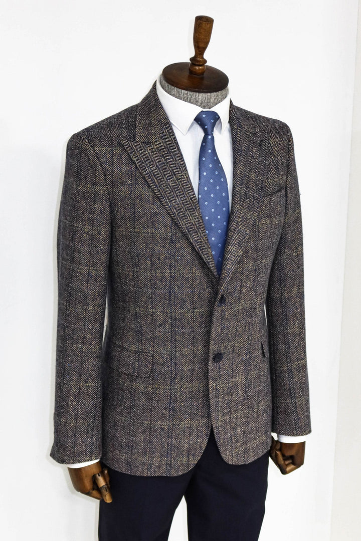 WSS Herringbone Slim Fit Wool Brown Men Blazer  - La Chaux-de-Fonds
