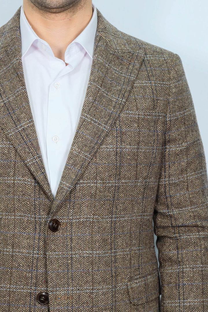 WSS Herringbone Slim Fit Wool Brown Men Blazer  - Valladolid