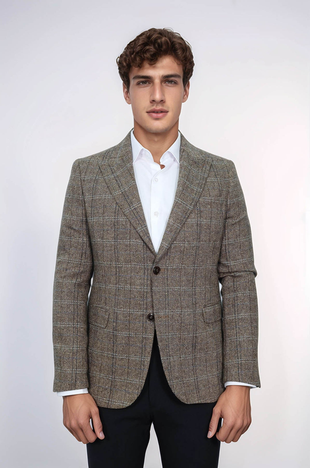 WSS Herringbone Slim Fit Wool Brown Men Blazer  - Valladolid