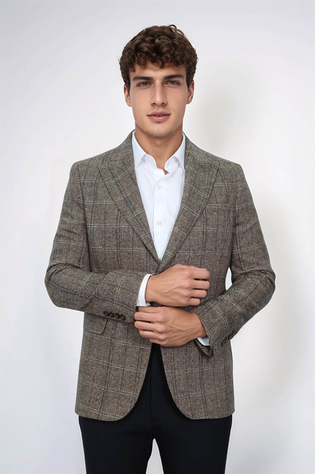 WSS Herringbone Slim Fit Wool Brown Men Blazer  - Valladolid