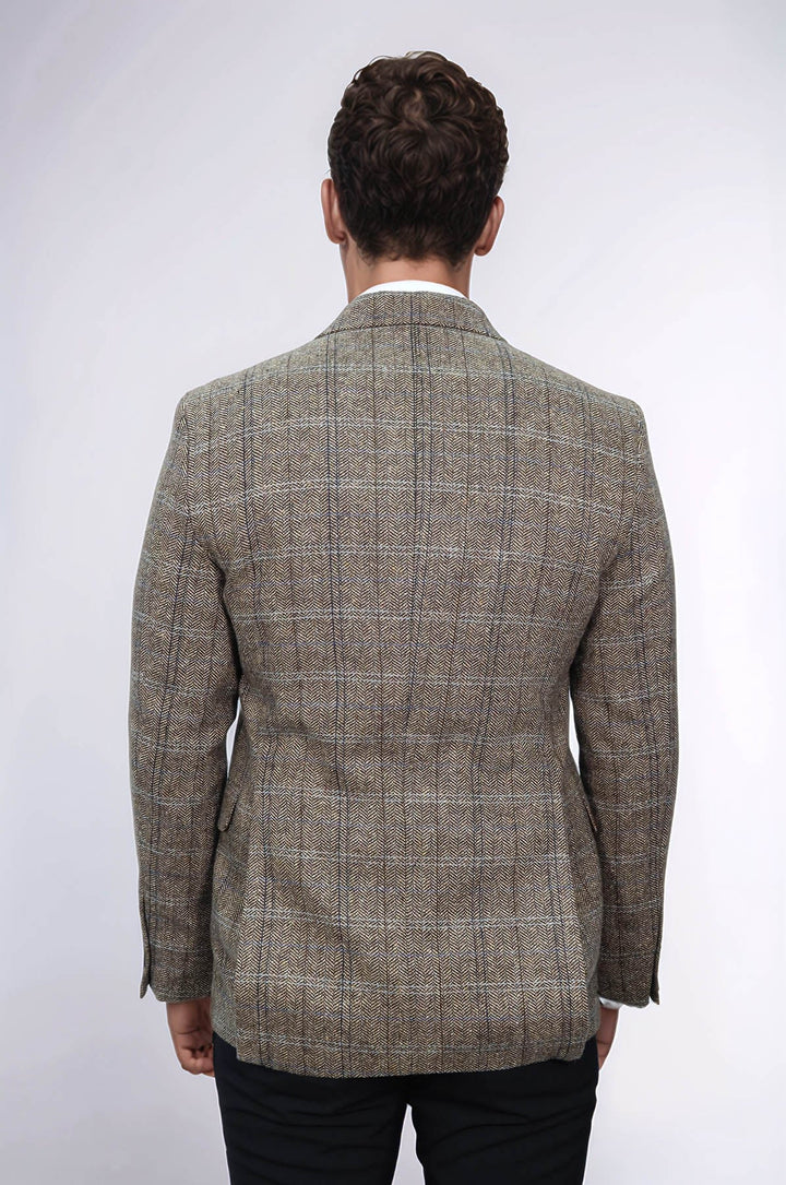 WSS Herringbone Slim Fit Wool Brown Men Blazer  - Valladolid