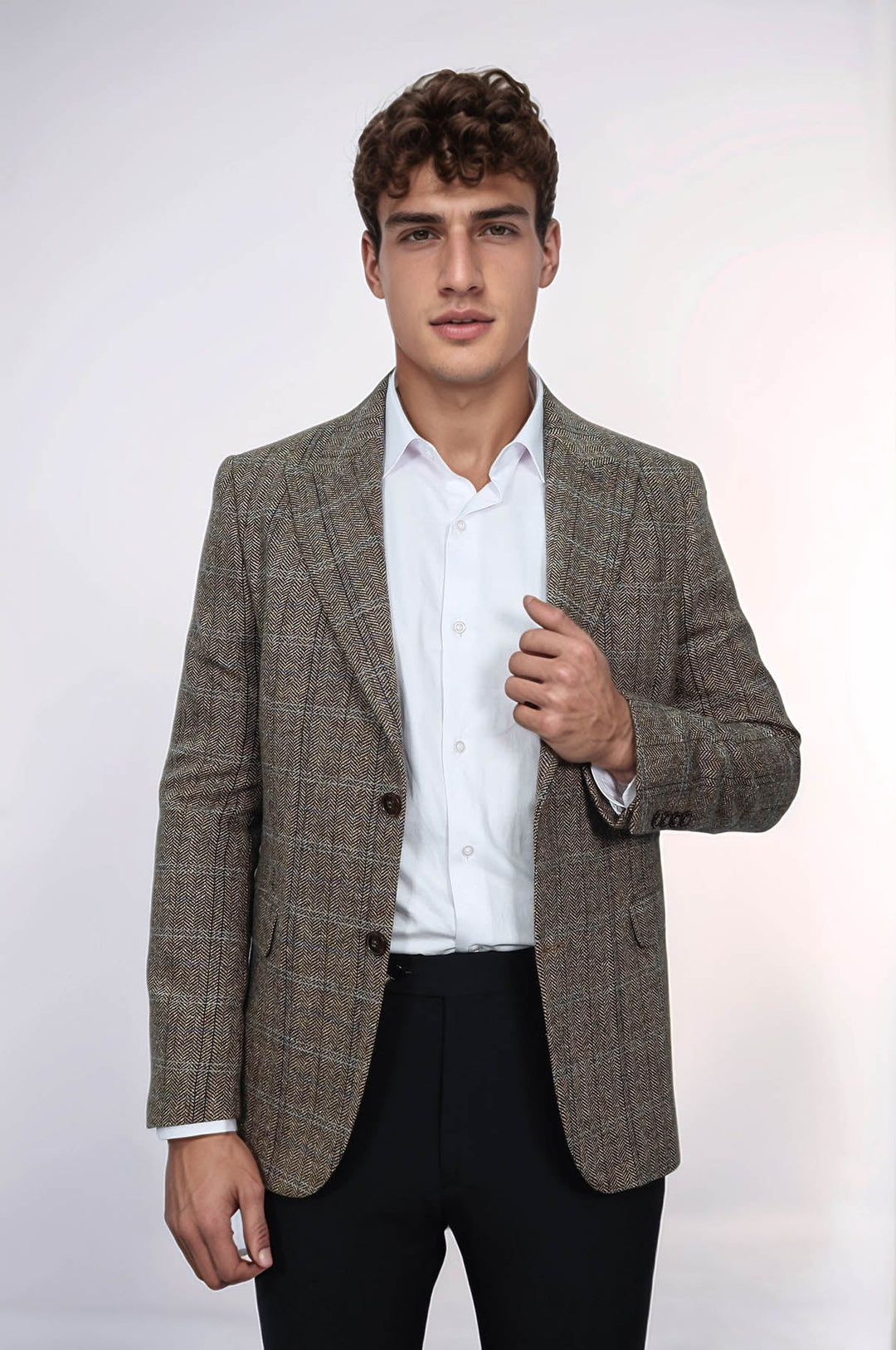 WSS Herringbone Slim Fit Wool Brown Men Blazer  - Valladolid