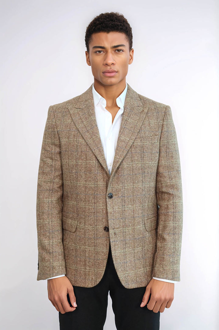 WSS Herringbone Slim Fit Wool Tan Men Blazer  - Inver Grove Heights