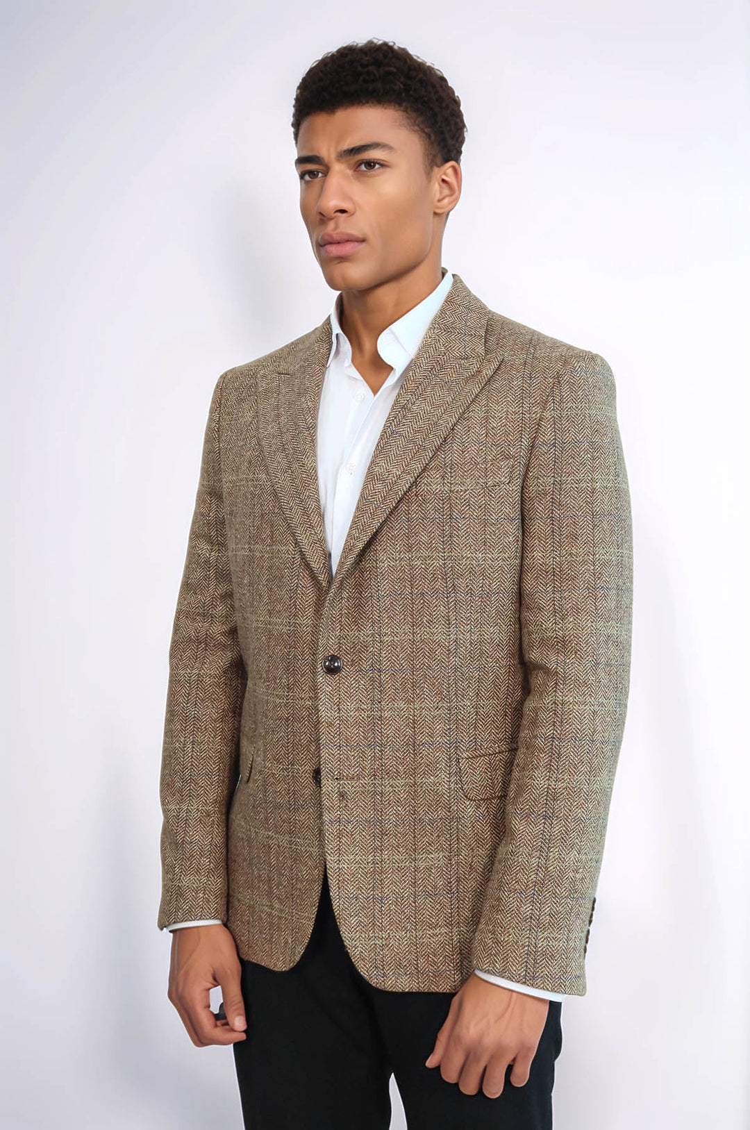 WSS Herringbone Slim Fit Wool Tan Men Blazer  - Inver Grove Heights