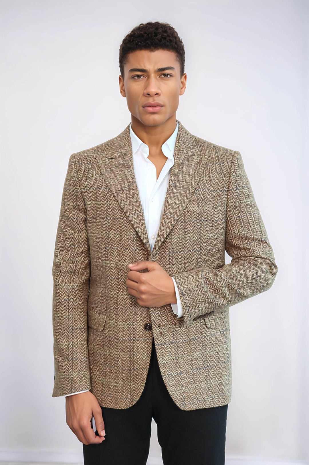 WSS Herringbone Slim Fit Wool Tan Men Blazer  - Inver Grove Heights