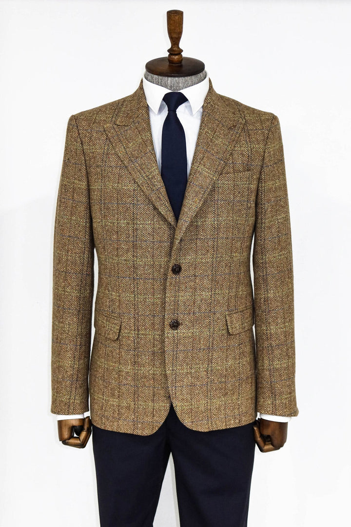 WSS Herringbone Slim Fit Wool Tan Men Blazer and Trousers Combination - San Francisco de los Romo