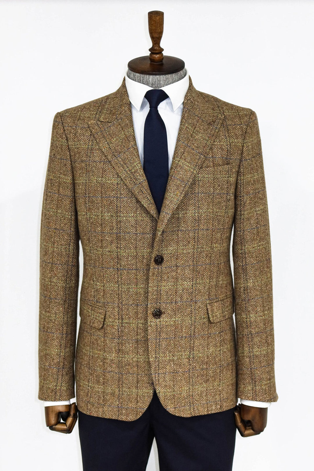WSS Herringbone Slim Fit Wool Tan Men Blazer and Trousers Combination - San Francisco de los Romo
