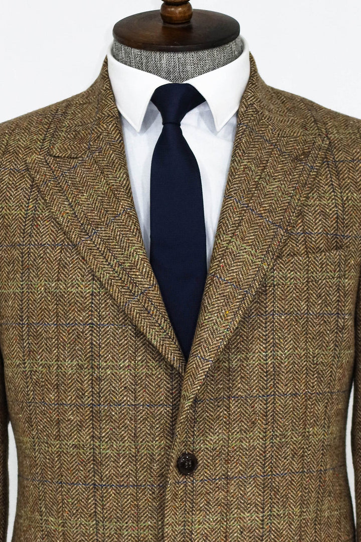 WSS Herringbone Slim Fit Wool Tan Men Blazer and Trousers Combination - San Francisco de los Romo