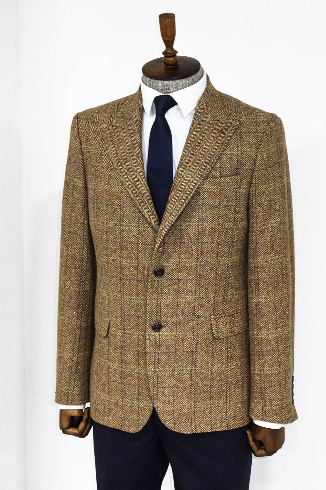 WSS Herringbone Slim Fit Wool Tan Men Blazer and Trousers Combination - San Francisco de los Romo