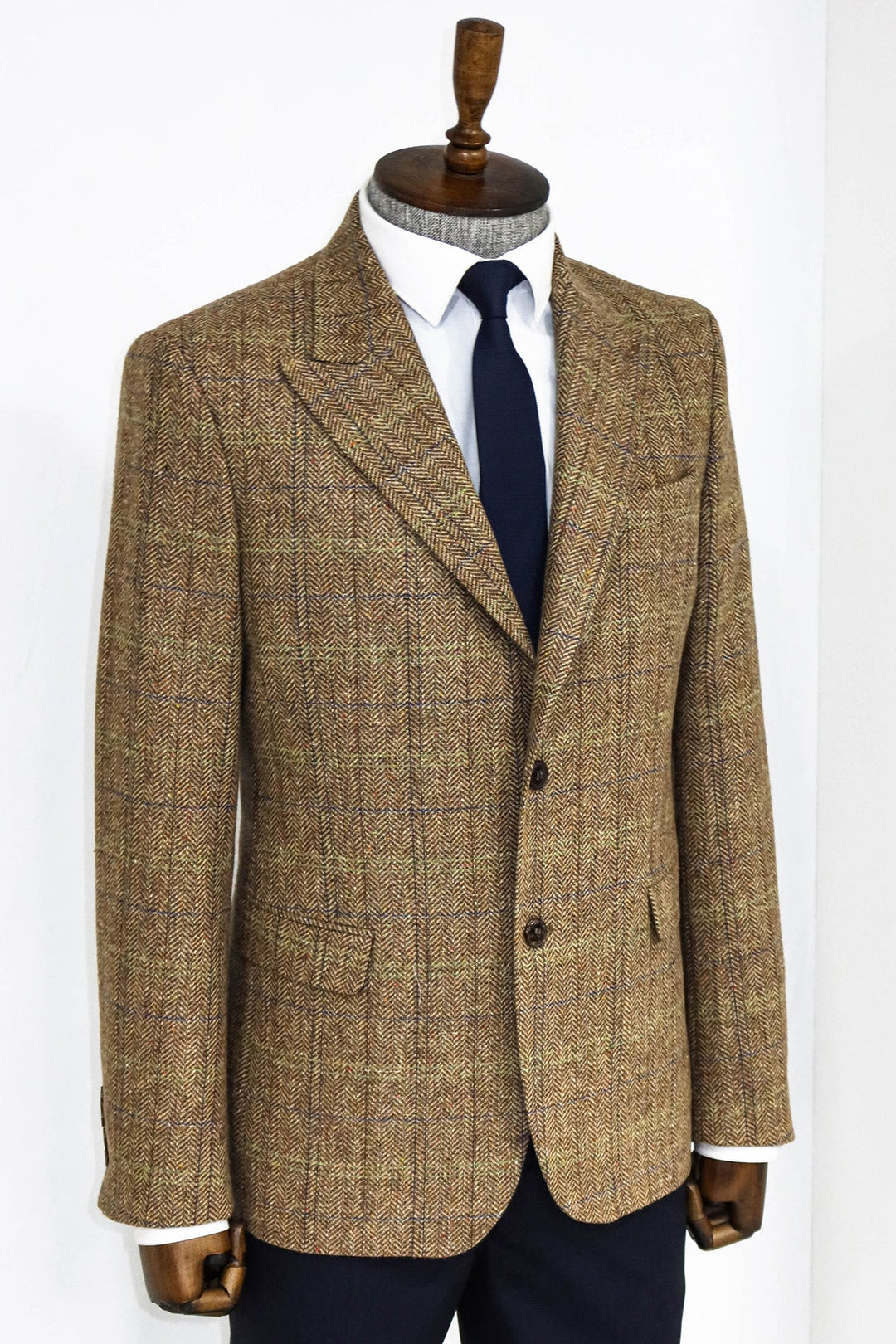 WSS Herringbone Slim Fit Wool Tan Men Blazer and Trousers Combination - San Francisco de los Romo