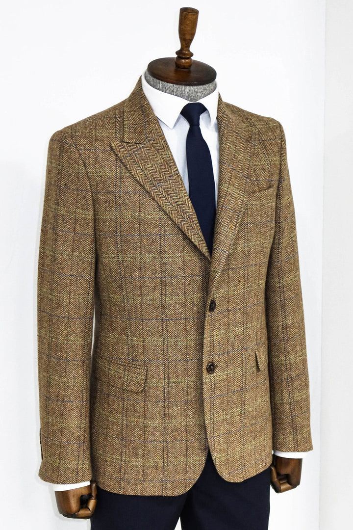WSS Herringbone Slim Fit Wool Tan Men Blazer and Trousers Combination - San Francisco de los Romo