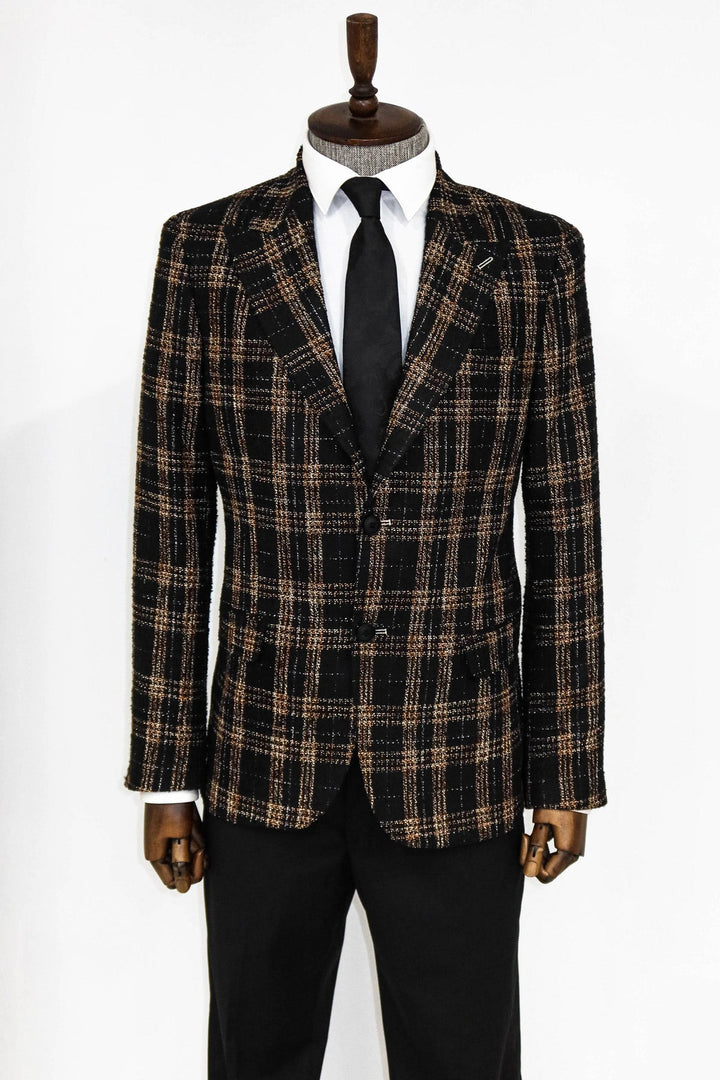 WSS Plaid Slim Fit Black Men Blazer and Trousers Combination - Riviera Beach