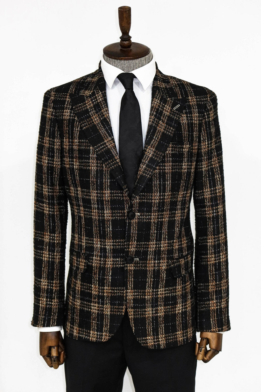 WSS Plaid Slim Fit Black Men Blazer and Trousers Combination - Riviera Beach