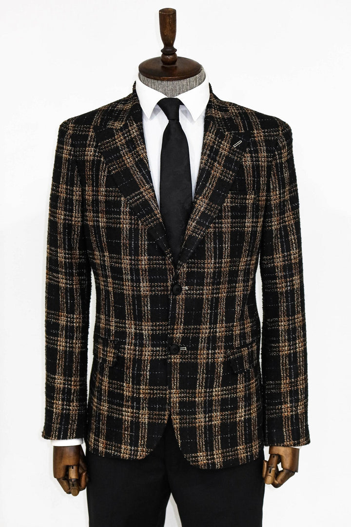 WSS Plaid Slim Fit Black Men Blazer and Trousers Combination - Riviera Beach