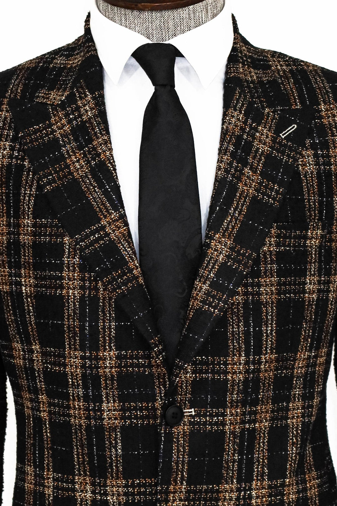 WSS Plaid Slim Fit Black Men Blazer and Trousers Combination - Riviera Beach