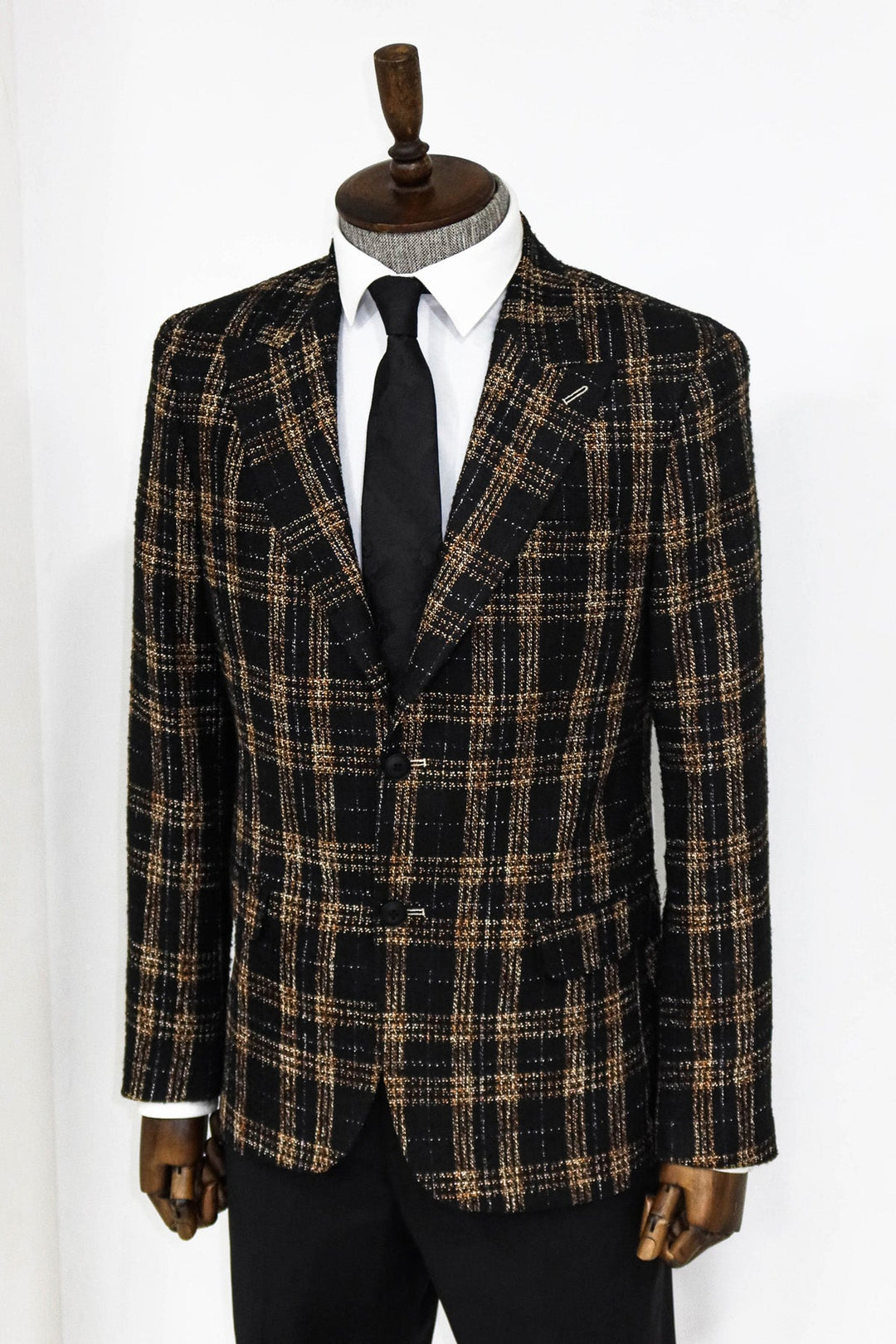 WSS Plaid Slim Fit Black Men Blazer and Trousers Combination - Riviera Beach