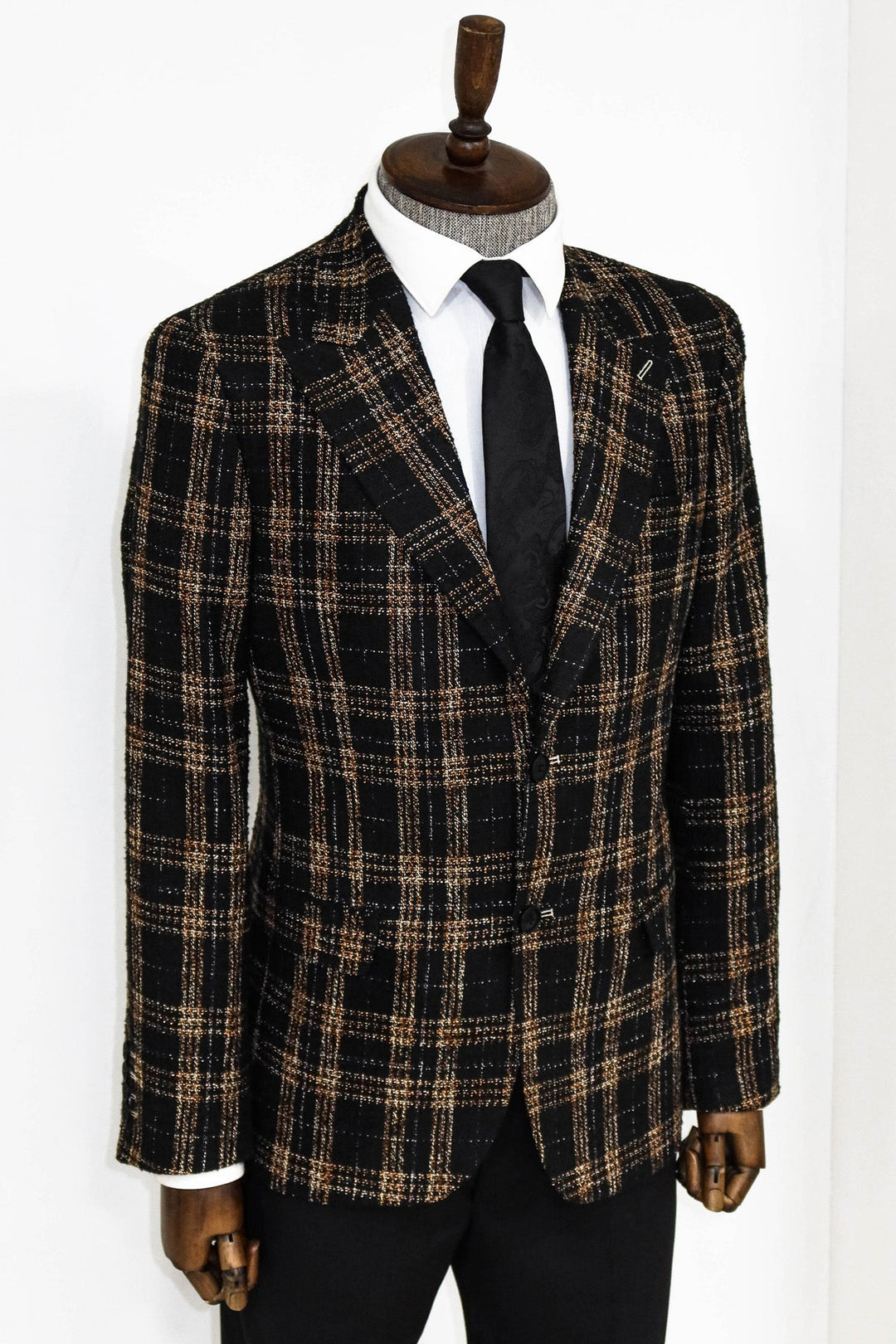 WSS Plaid Slim Fit Black Men Blazer and Trousers Combination - Riviera Beach
