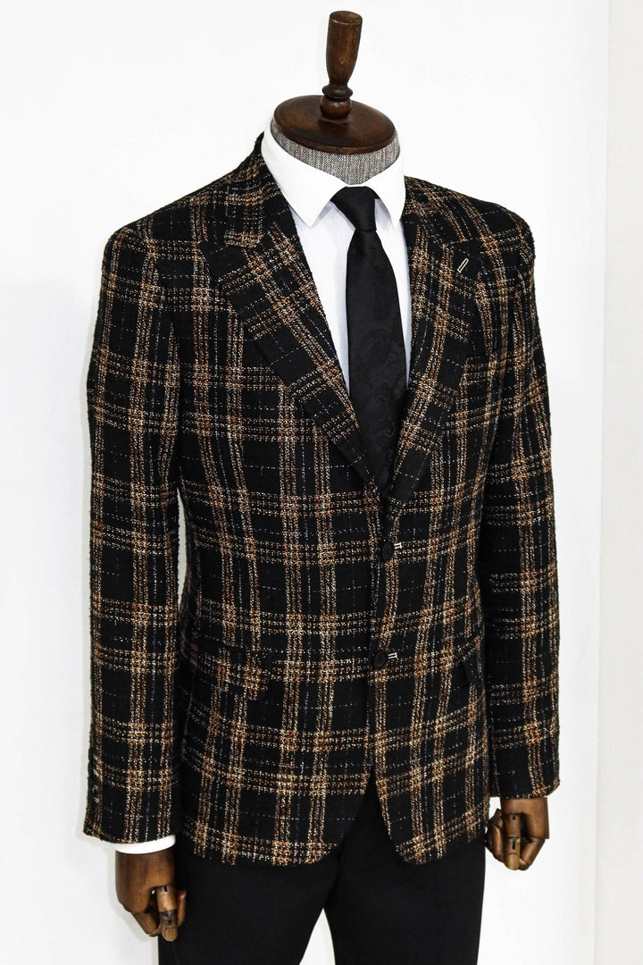 WSS Plaid Slim Fit Black Men Blazer and Trousers Combination - Riviera Beach