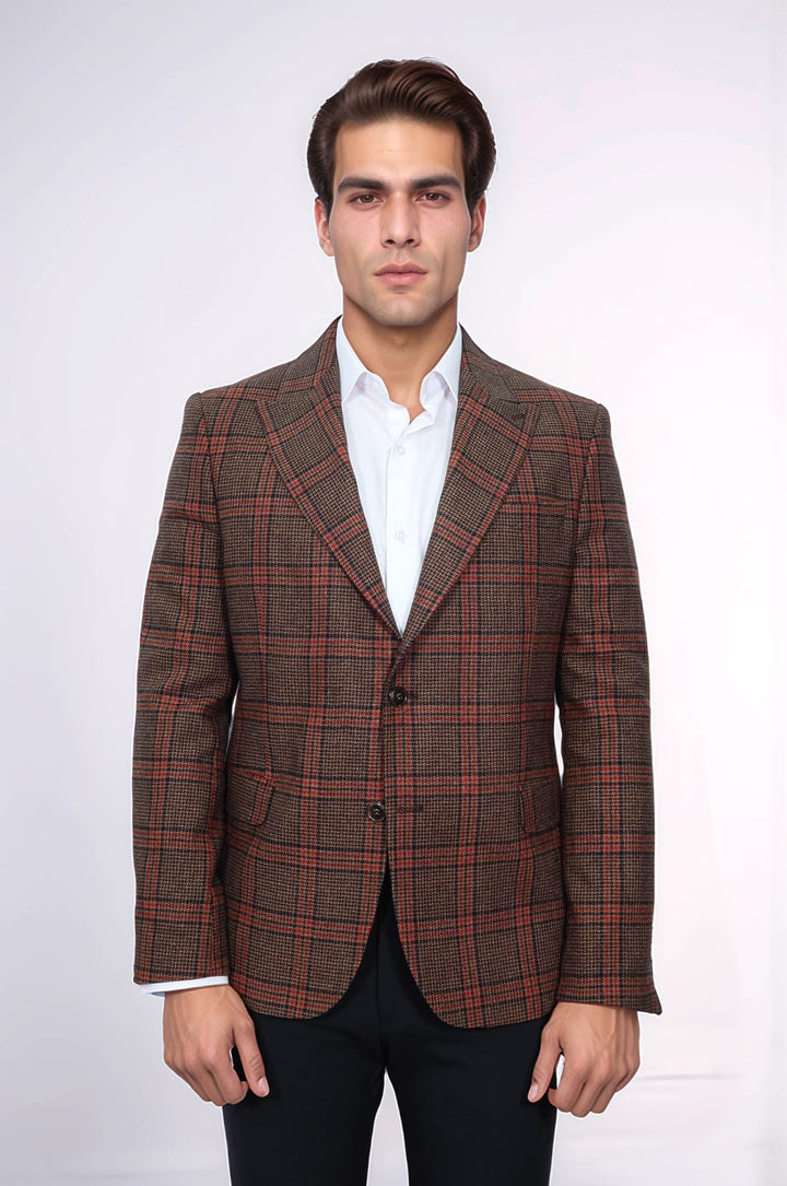 WSS Checked Brown Men Blazer  - Bensalem