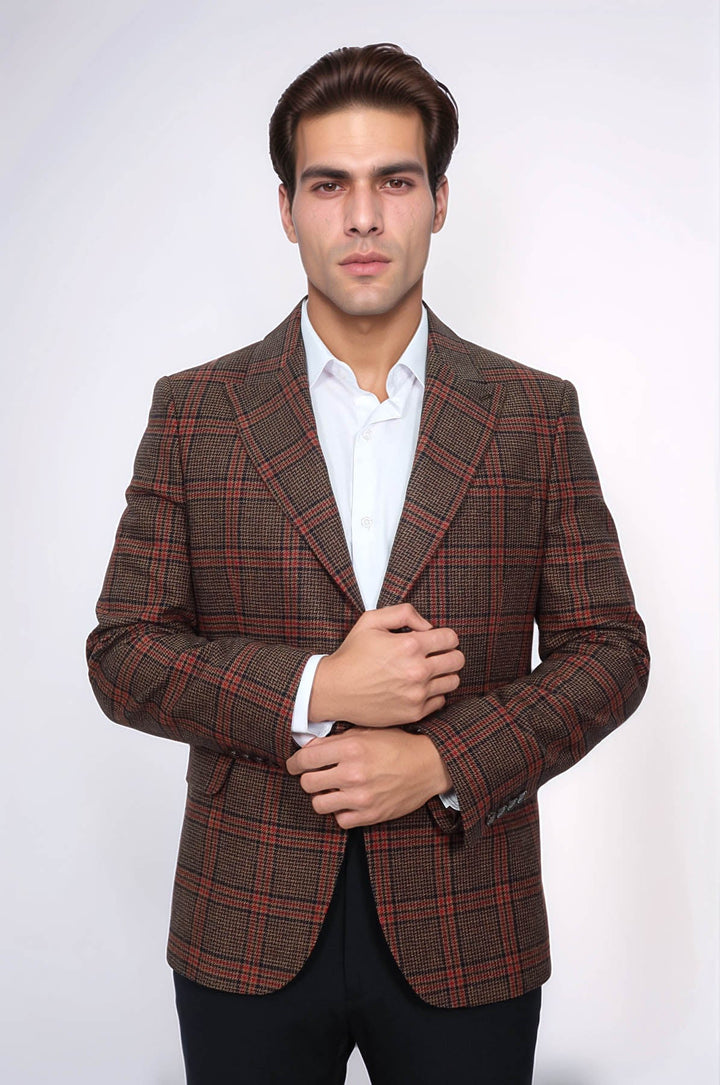 WSS Checked Brown Men Blazer  - Bensalem
