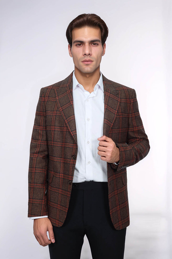 WSS Checked Brown Men Blazer  - Bensalem