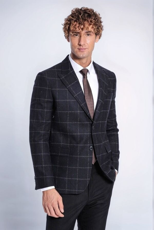 WSS Plaid Wool Black Men Blazer  - Gillingham