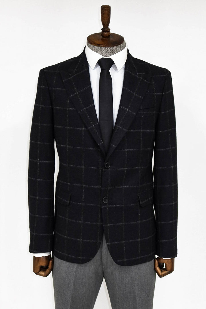 WSS Plaid Wool Black Men Blazer and Trousers Combination  - Union
