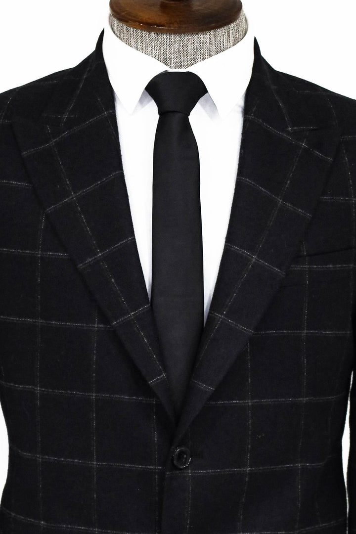 WSS Plaid Wool Black Men Blazer and Trousers Combination  - Union