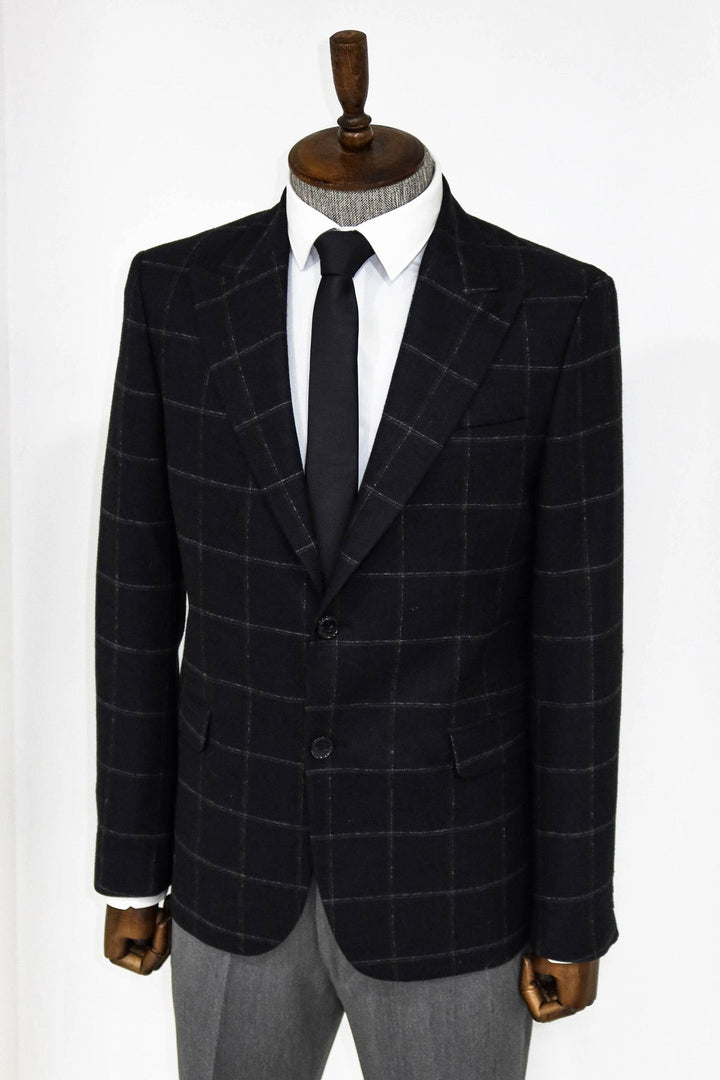 WSS Plaid Wool Black Men Blazer and Trousers Combination  - Union