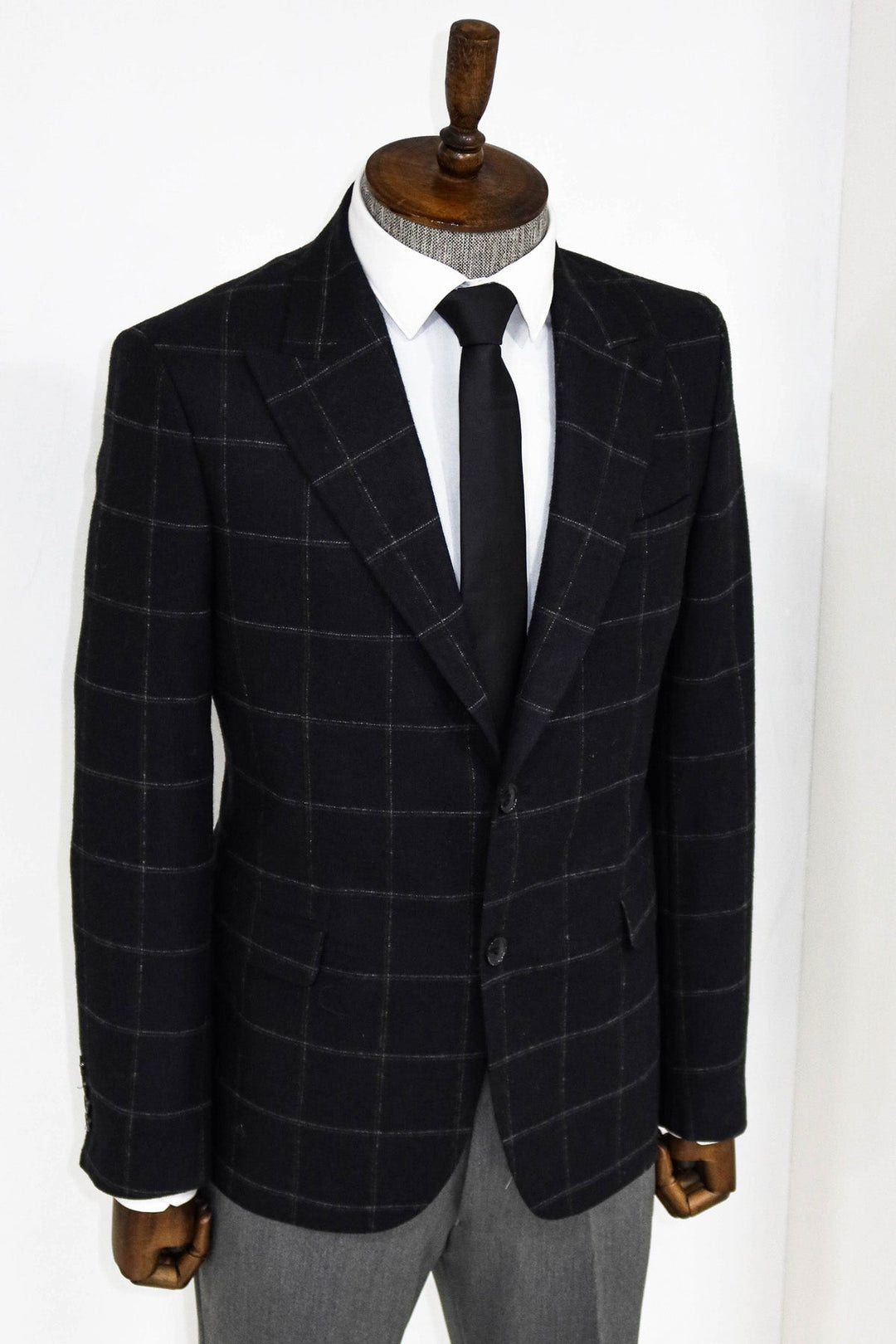 WSS Plaid Wool Black Men Blazer and Trousers Combination  - Union